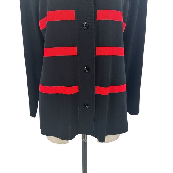 Exclusively Misook Black Red Striped Button‎ Cardigan Sweater Blazer Size Large - Picture 3 of 9
